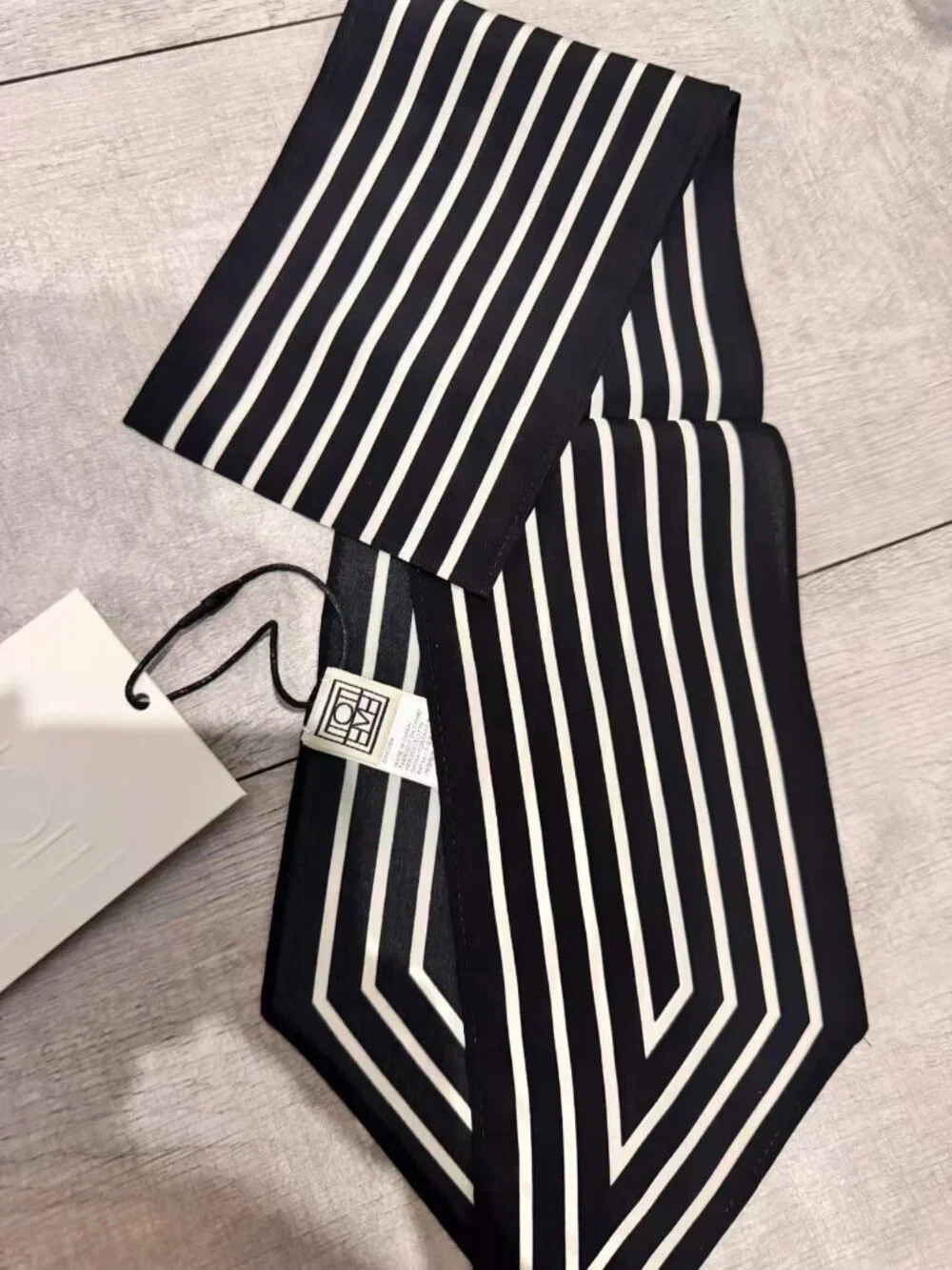 TOTEME Black & White Striped Skinny Silk Scarf